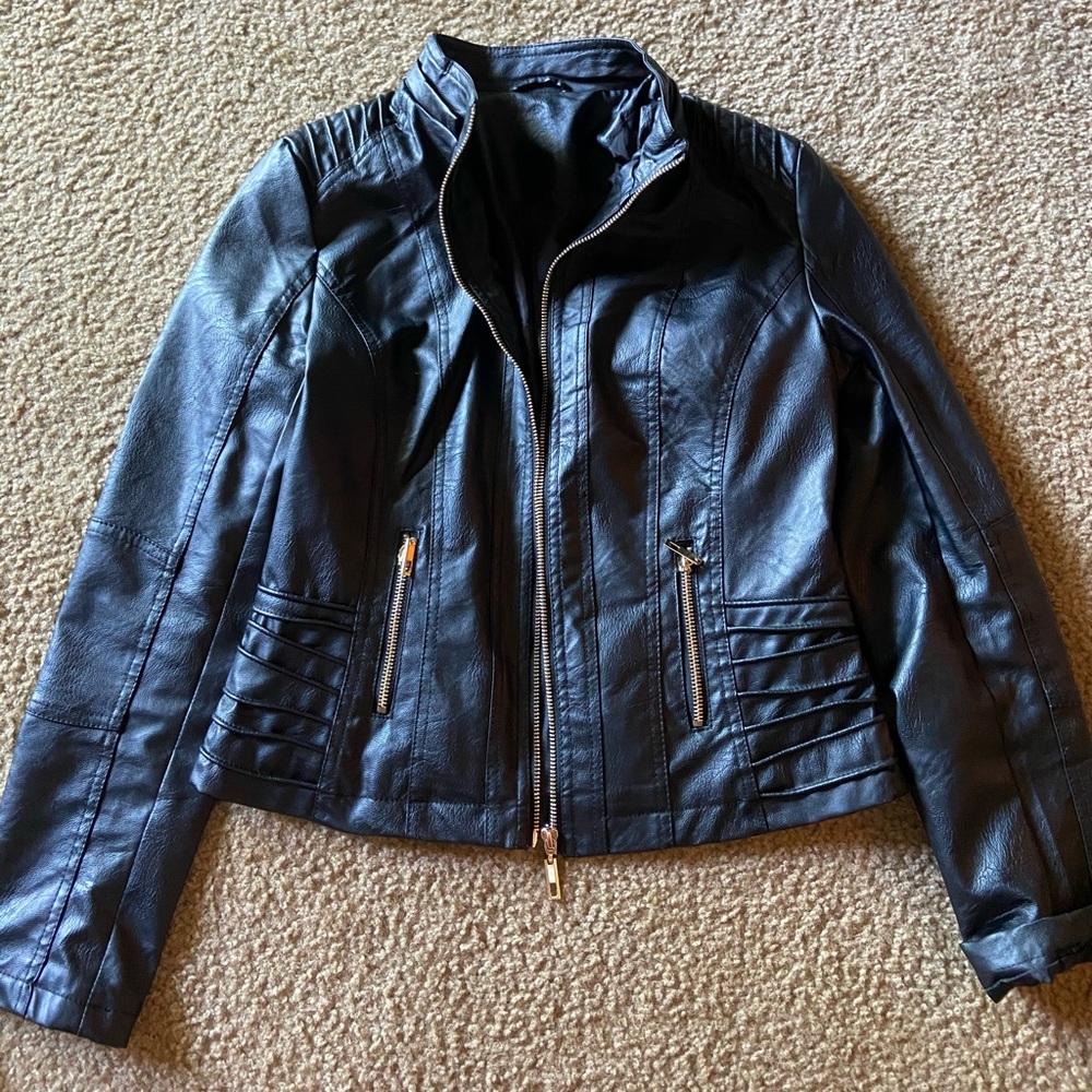 black leather moto jacket